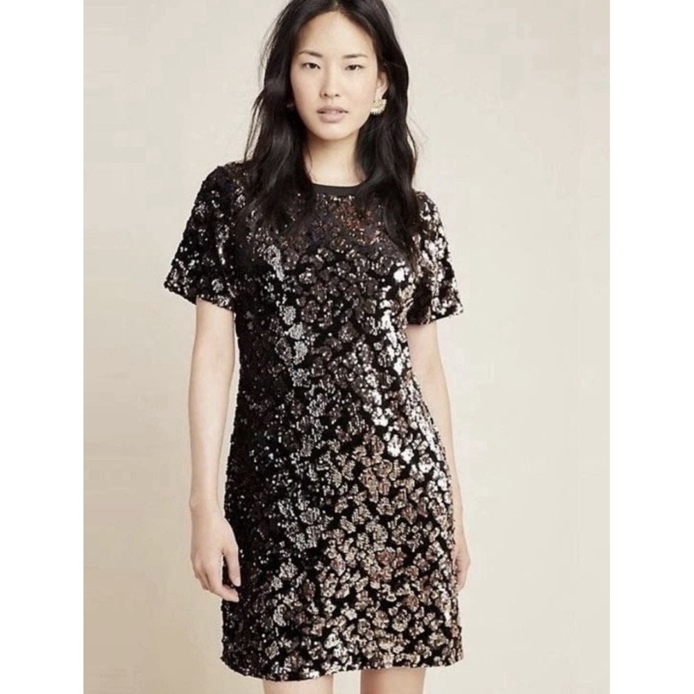 NWT Anthropologie Ro & De Andi Sequined Tee Dress Size SP Velvet Animal Print